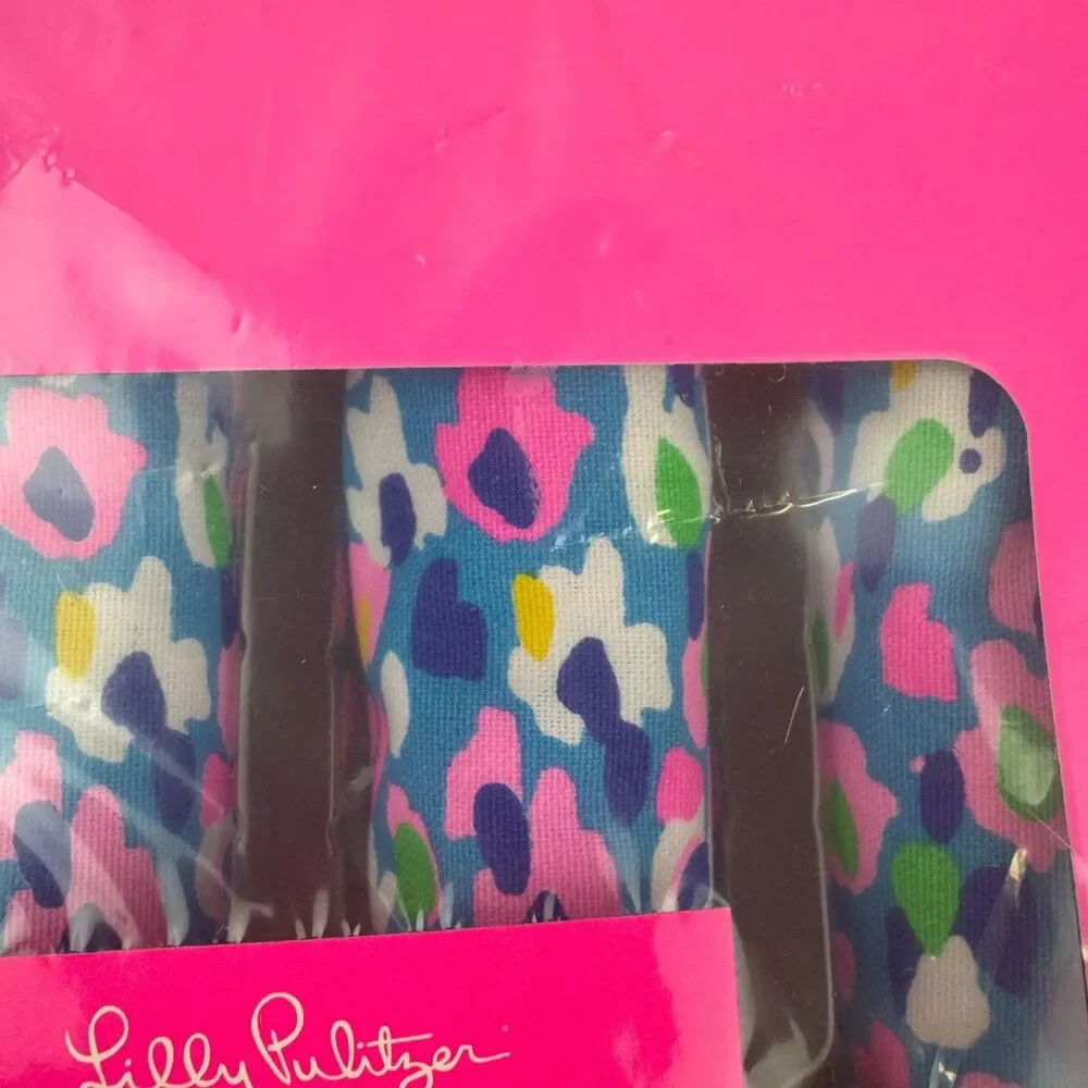 Lilly Pulitzer 4 Cloth Napkins w/Gold Bamboo Rings Set Multi Hottie Dottie NEW
